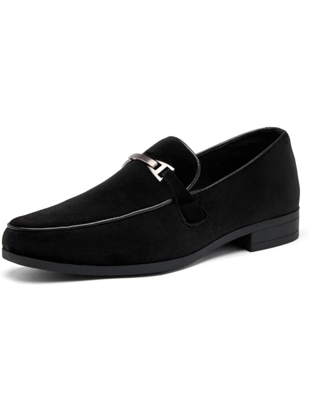 UUBARIS Men's Black Velvet Loafers Metal Buckle Comfortable Slip On Formal Shoes
